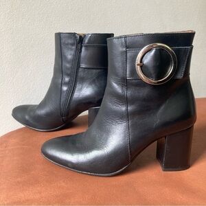 Marroqui Sanchez | Black Leather Silver Buckle Pointed Toe Tall Ankle Booties